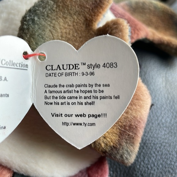 RARE TY Beanie Baby CLAUDE The Crab RETIRED 1996 MINT, lots of Errors. - Picture 11 of 16